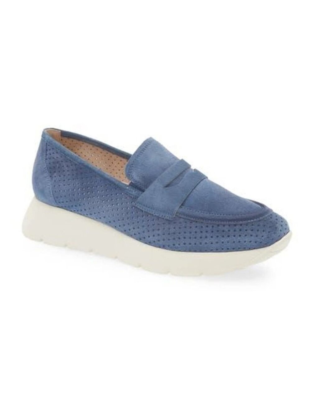 NEW $480 PAUL GREEN Alexa Platform Loafer SHOES BLUE PERFORATED SUEDE 10 (TF3)
